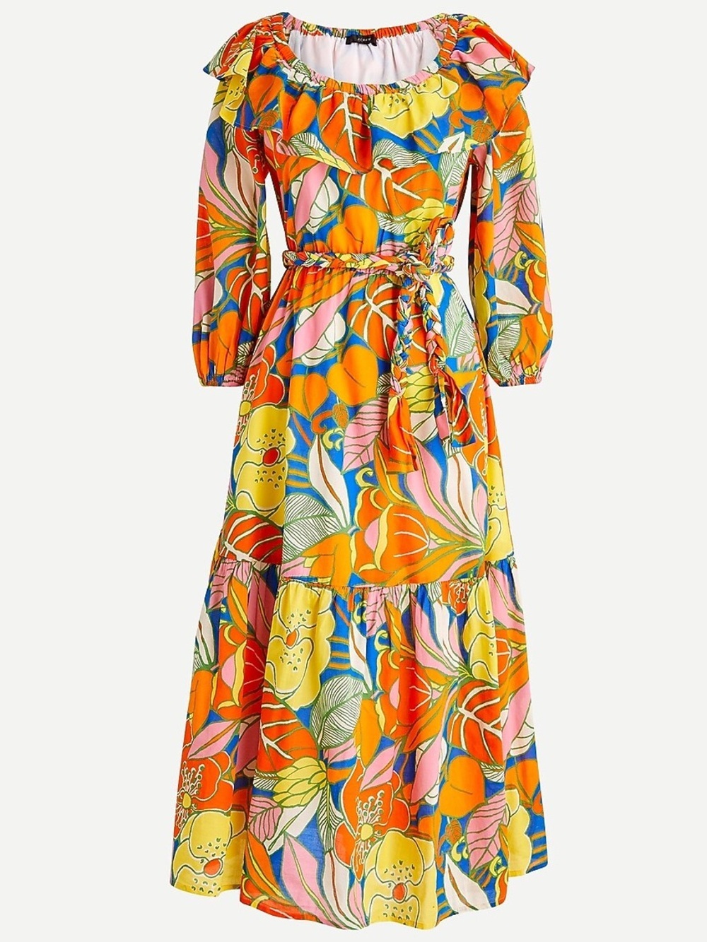 J. Crew Belted midi dress in tropical floral Small belted resort vacation